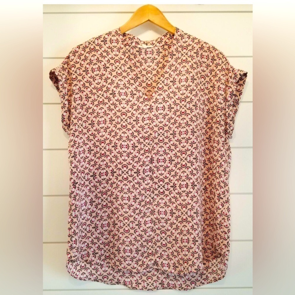 Pleione Anthropologie Women's Sz XS V-Neck Cap Sleeve Top Blouse 100% Po…